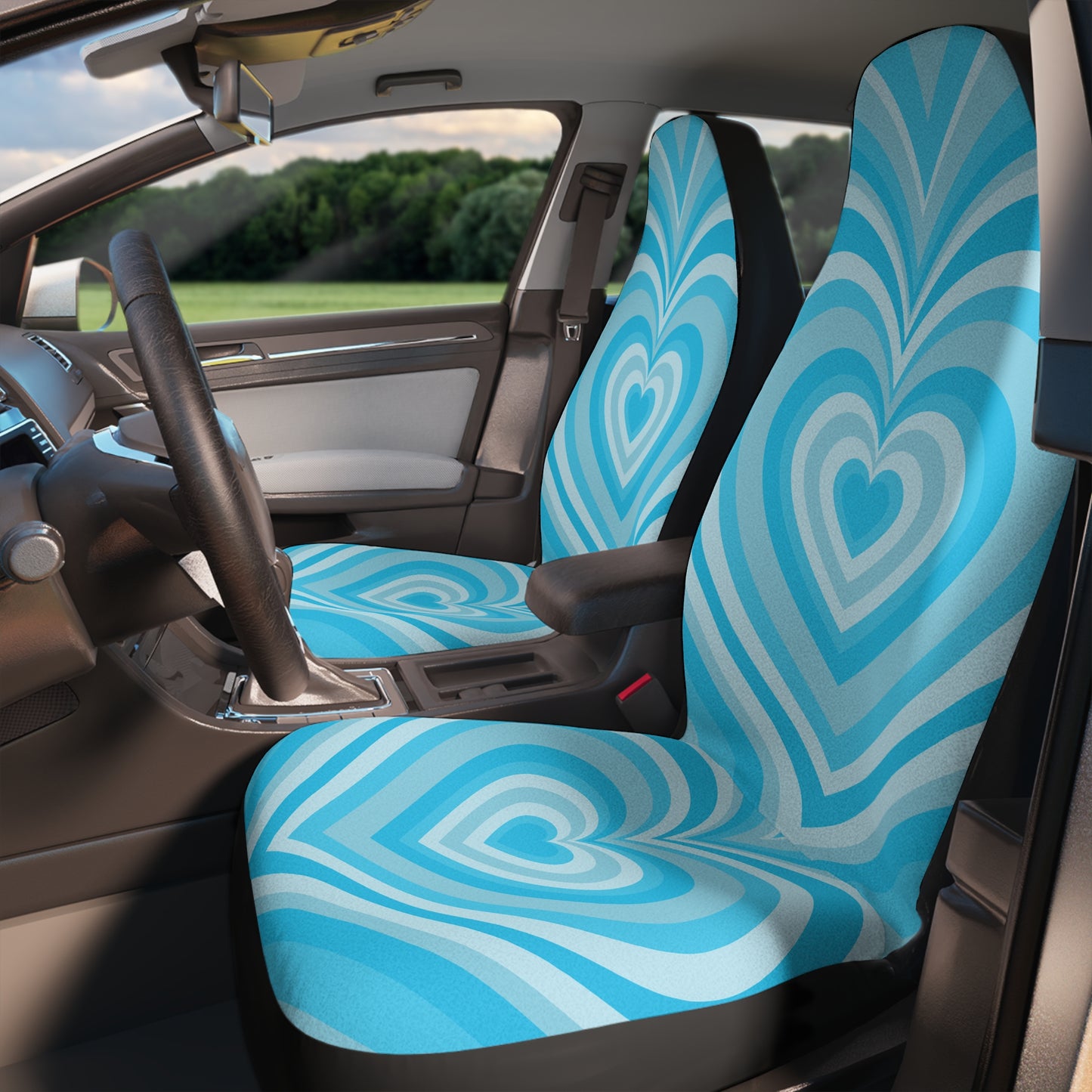 Light Blue Hearts Seat Covers Set of 2