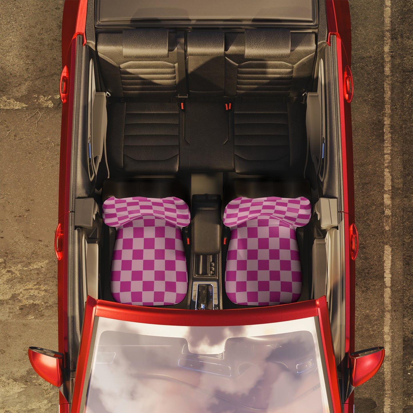 Pink Checkered Seat Covers Set of 2