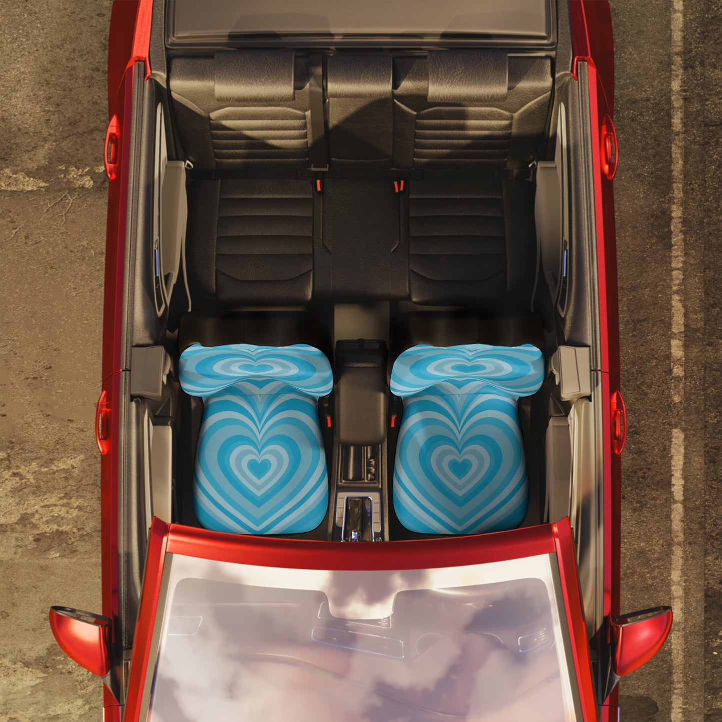 Light Blue Hearts Seat Covers Set of 2
