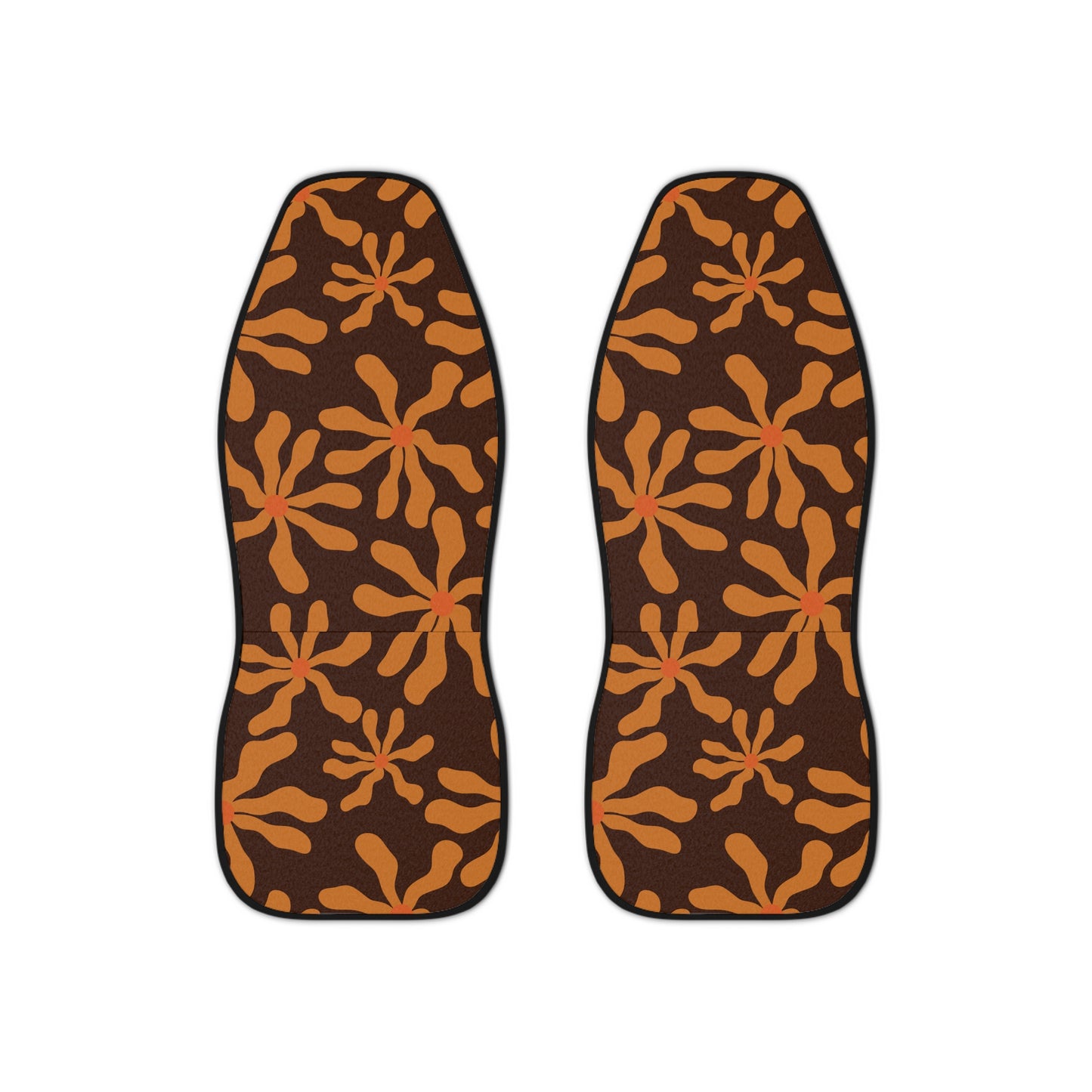Brown Orange Wavy Flowers Seat Covers Set of 2