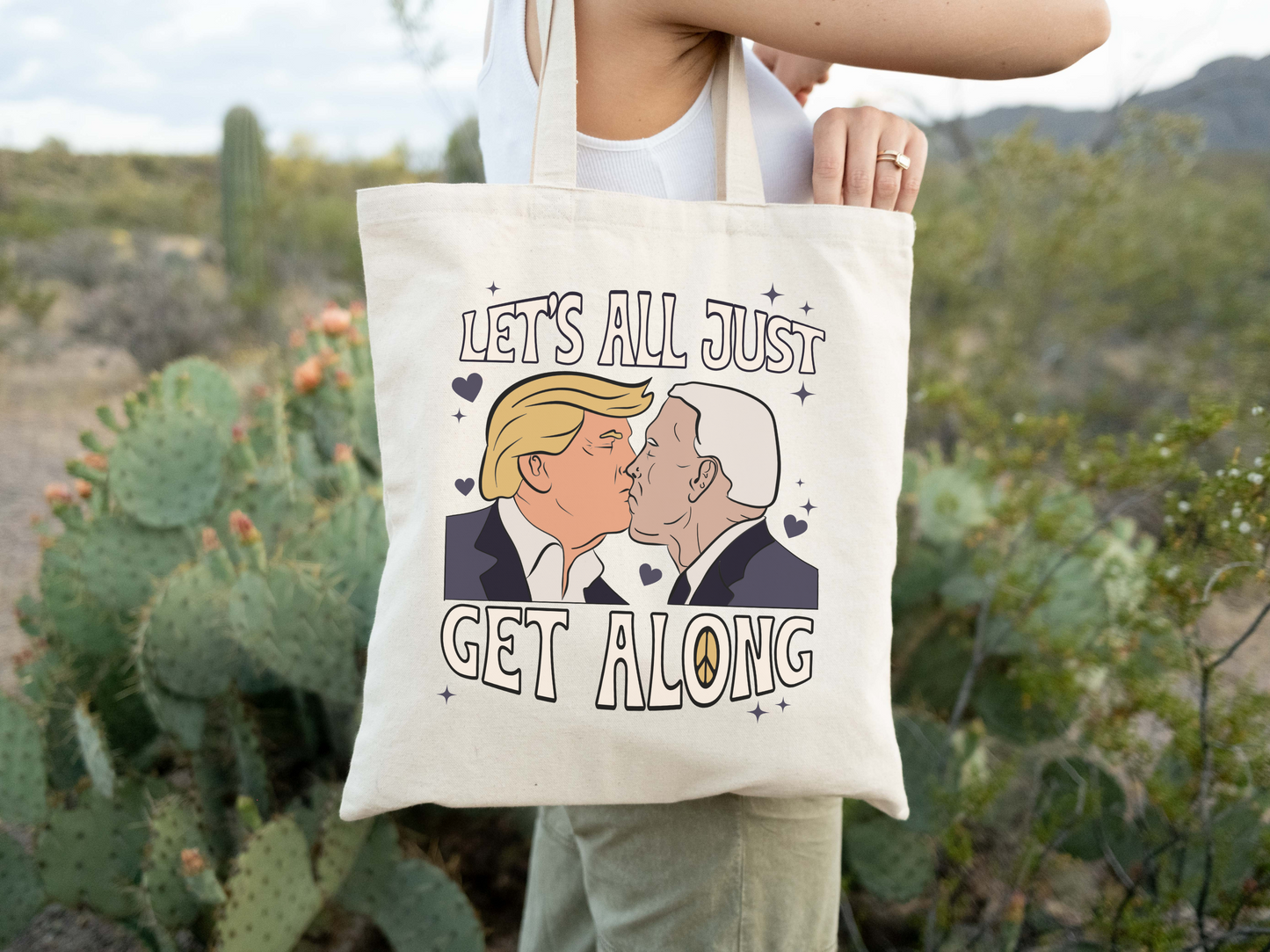 Let's Just All Get Along - Cotton Canvas Tote Bag