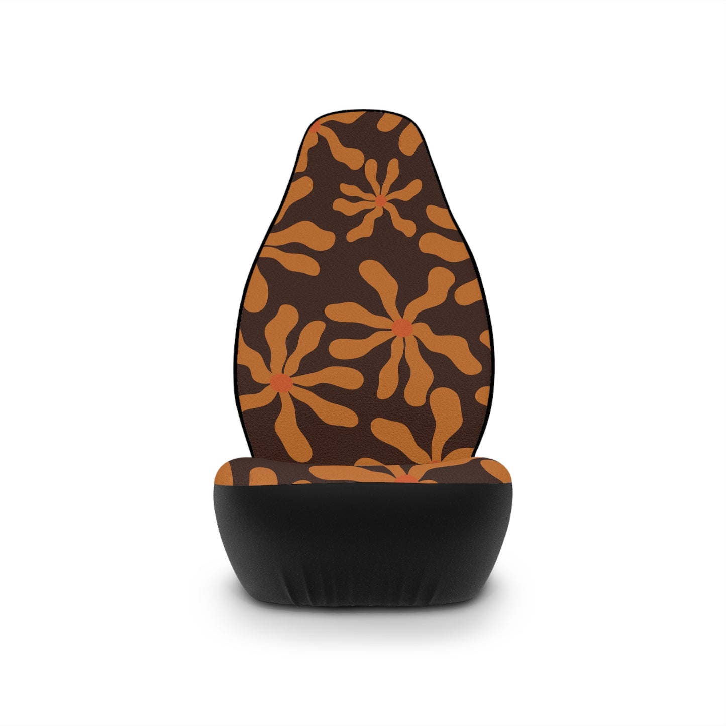 Brown Orange Wavy Flowers Seat Covers Set of 2