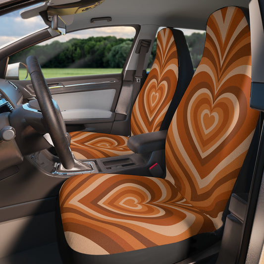 Burnt Orange Hearts Car Seat Covers Set of 2