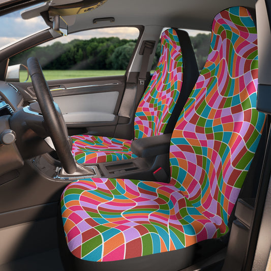 Trippy Checkered Car Seat Covers Set of 2