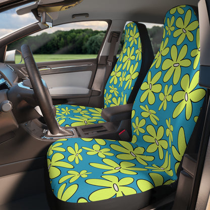 Blue Green Flowers Car Seat Covers Set of 2