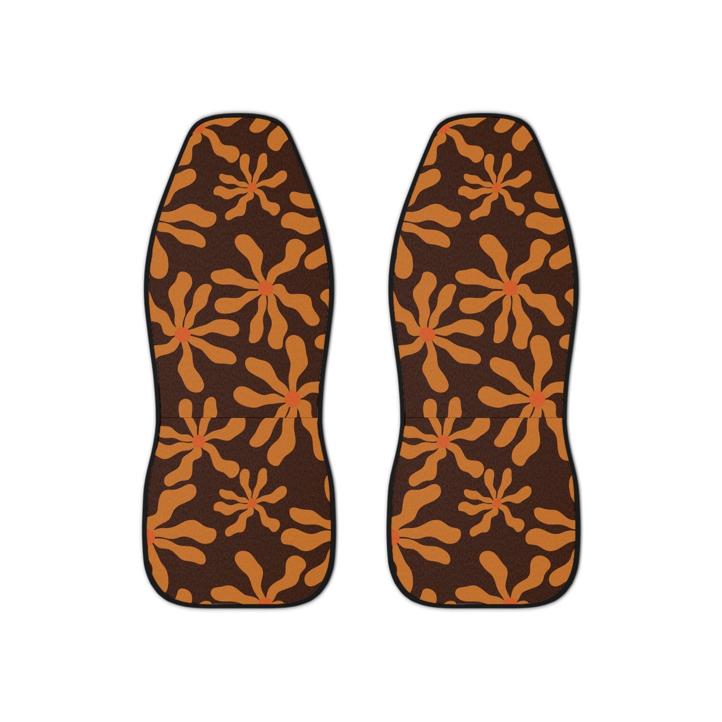 Brown Orange Wavy Flowers Seat Covers Set of 2