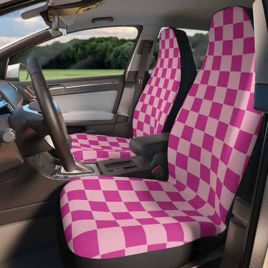 Pink Checkered Seat Covers Set of 2