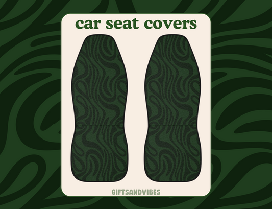 Dark Green Waves Car Seat Covers Set of 2