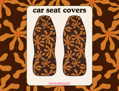 Brown Orange Wavy Flowers Seat Covers Set of 2