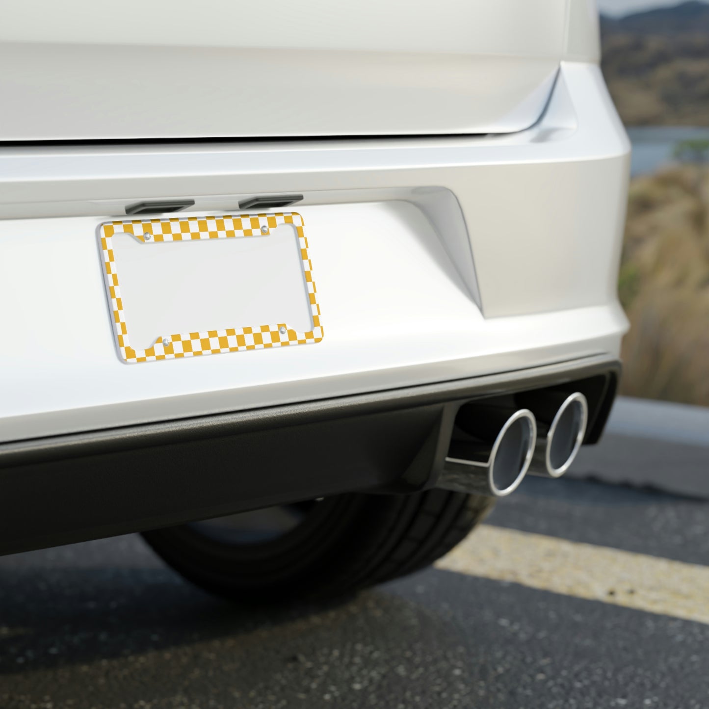 Yellow White Checkered License Plate Frame