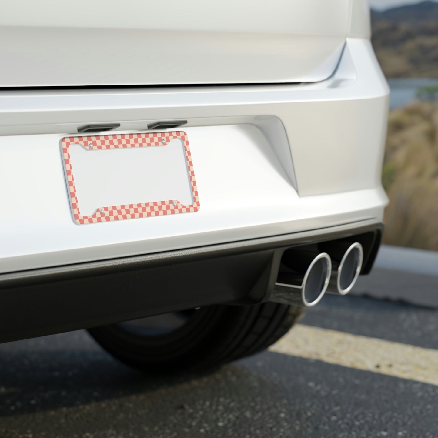 Pink and Cream Checkered - License Plate Frame