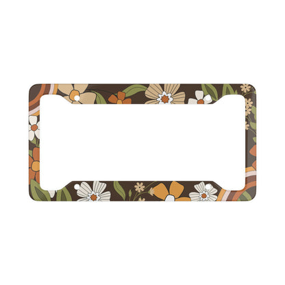 Brown Boho Flowers - License Plate Frame