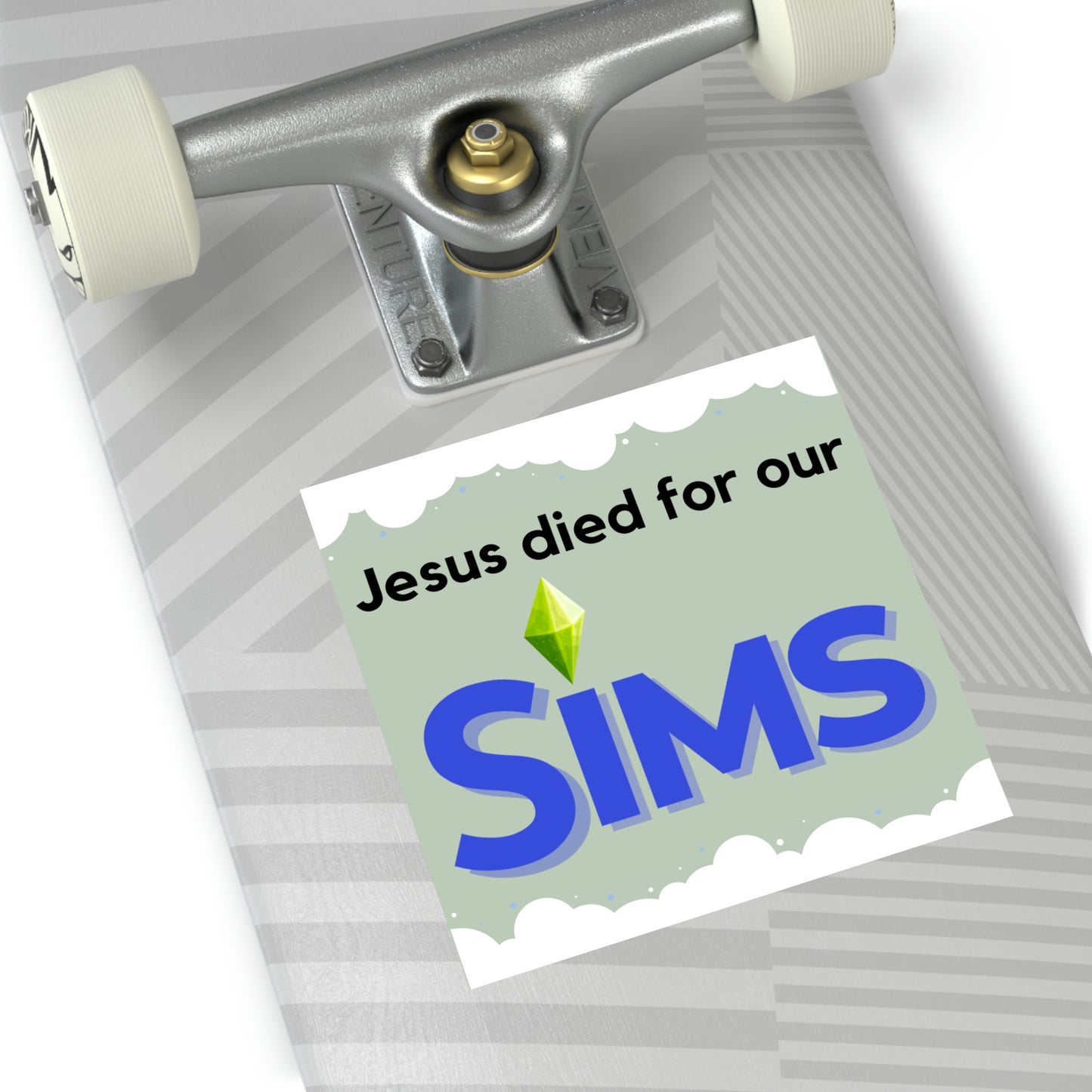 Jesus Died For Our Sims Square Vinyl Sticker