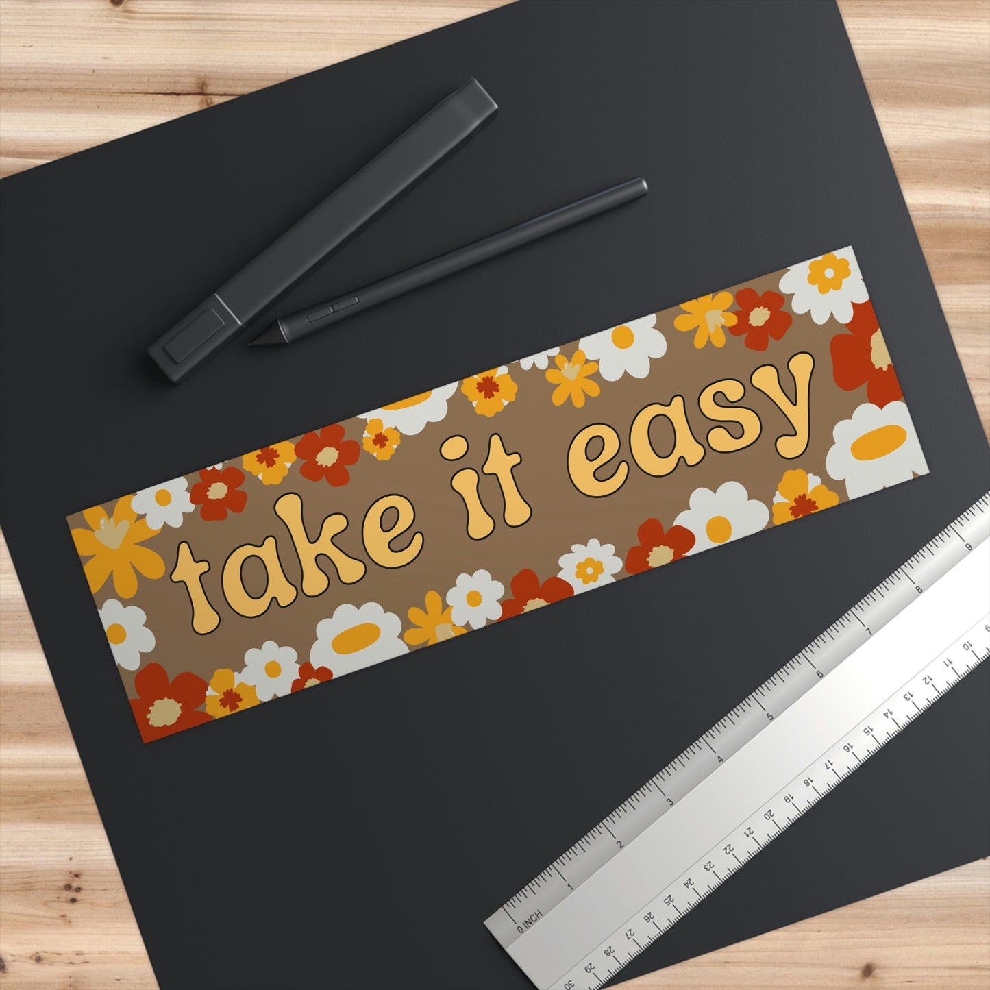 Take It Easy Groovy Flower Bumper Sticker